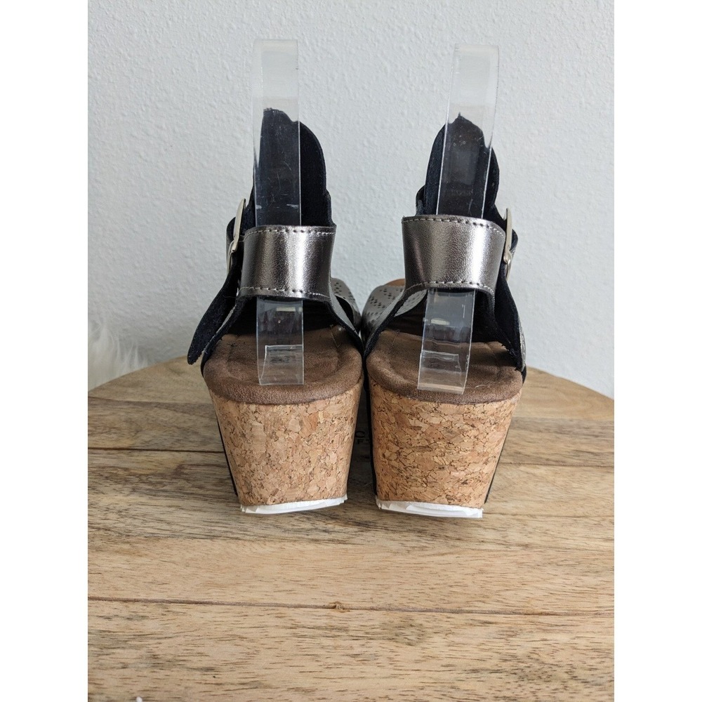 Metallic Gray Wedge Sandals with Buckle Closure platforms cute - Picture 5 of 5
